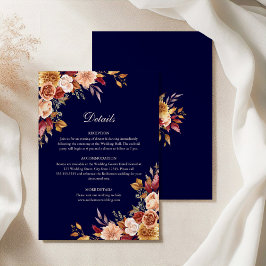 Convites Detalhes do Casamento Floral Laranja Azul e Queima