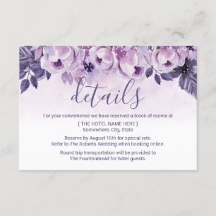 Convites Detalhes do Casamento Floral Purple com Aquarela