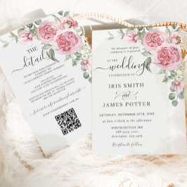 Convites Detalhes do Casamento Floral QR para Rosa Rosa Ros
