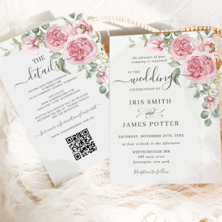 Convites Detalhes do Casamento Floral QR para Rosa Rosa Ros