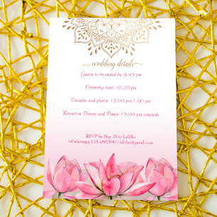 Convites Detalhes do casamento indiano RSVP lotus gold mand