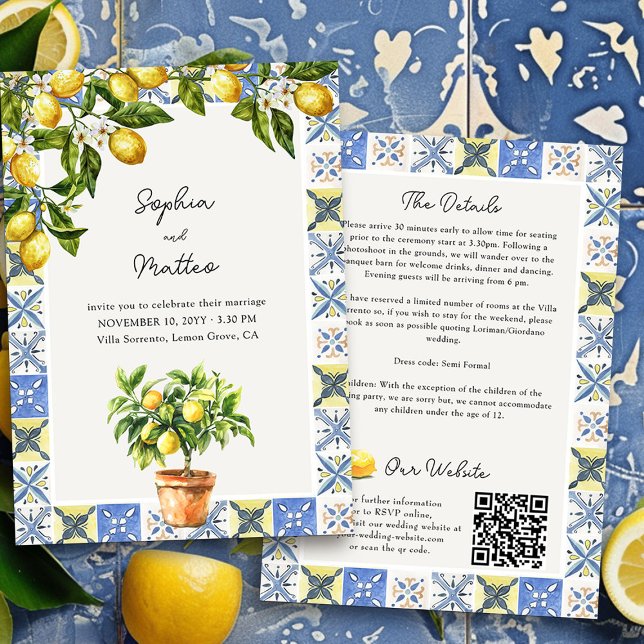 Convites Detalhes do Casamento Italiano de Lemon Grove e Si (Wedding Invitation with Details from the Lemon Grove Wedding Collection by Darling & May)