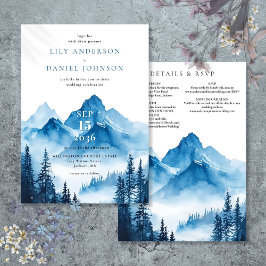 Convites Detalhes do Casamento na Montanha com Aquarela Azu