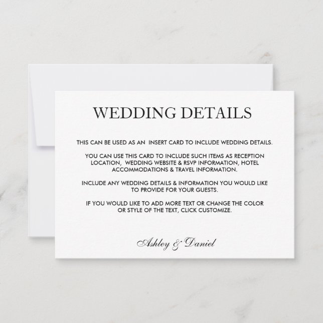 Convites Detalhes do Casamento Negro e Branco Elegante Mode (Frente)