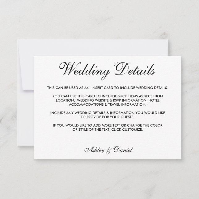 Convites Detalhes do Casamento Negro e Branco Elegante Mode (Frente)