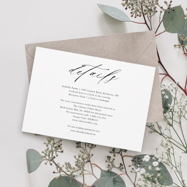 Convites Detalhes do Casamento Preto e Branco Modernos - En (Criador carregado)