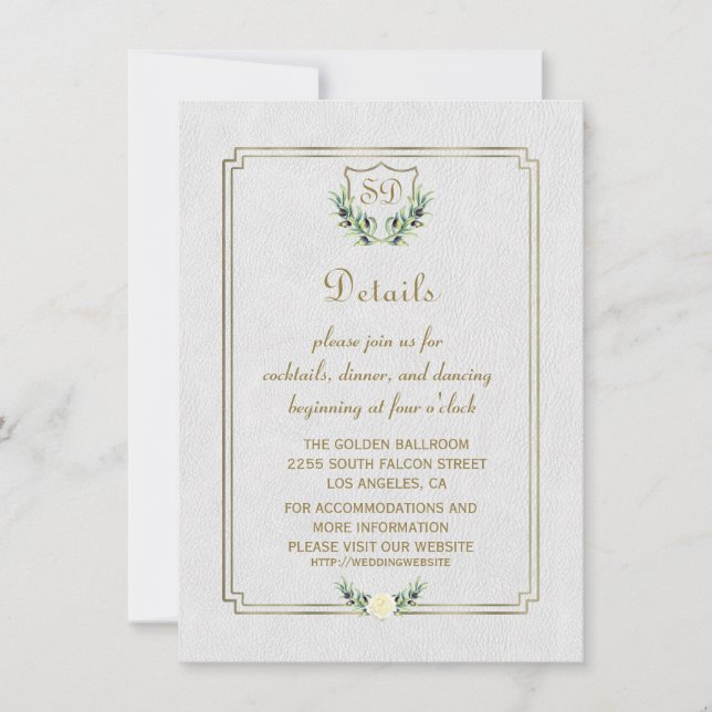 Convites Detalhes do Casamento Real Dourado Crest Lush Gree (Frente)