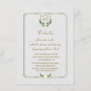 Convites Detalhes do Casamento Real Dourado Crest Lush Gree