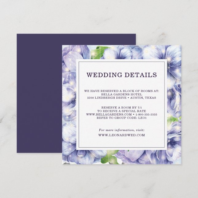 Convites Detalhes do Casamento Roxo da Anêmona Floral (Frente/Verso)