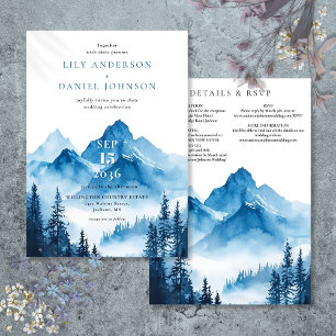 Convites Detalhes do Casamento Rustic Blue Watercolor Mount