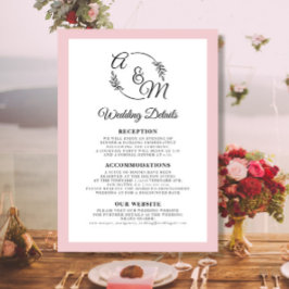 Convites Detalhes do Casamento Simples e Moderno Pink