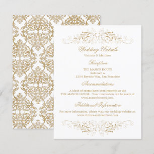 Convites Detalhes do Casamento tema damasco Flourish Dourad