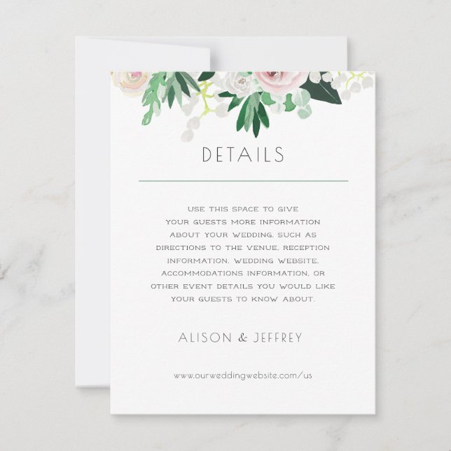 Convites Detalhes do Casamento Verde Branco Floral de Water (Frente)