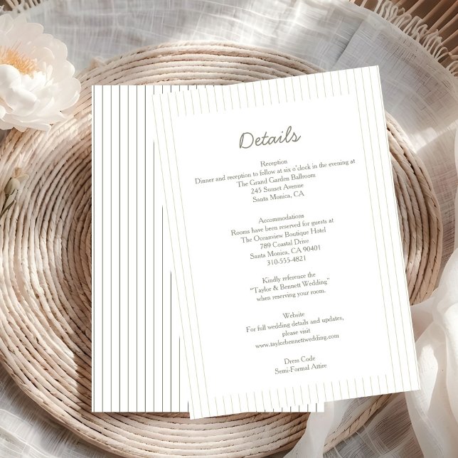 Convites Detalhes do Casamento Verde com Listras Minimalist (Criador carregado)