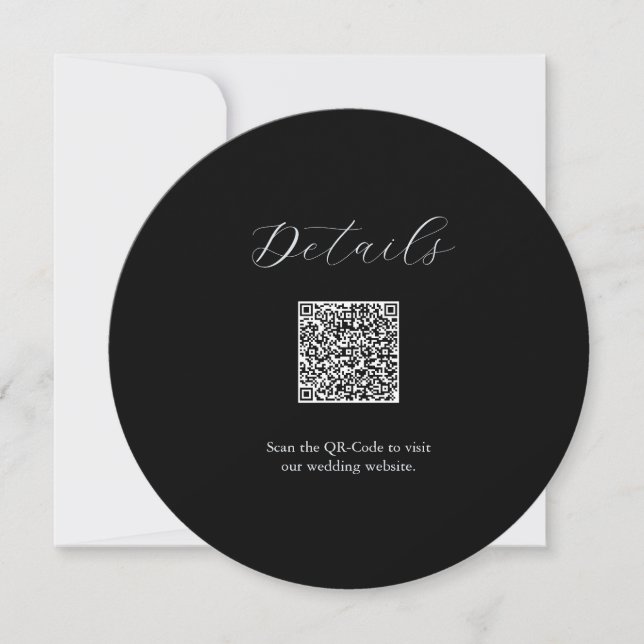 Convites Detalhes do Código QR - Casamento Preto e Branco (Frente)
