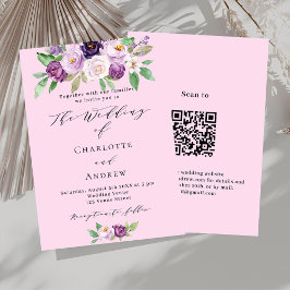 Convites Detalhes do código QR de flores rosa roxas RSVP ca