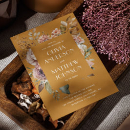 Convites Detalhes do código QR do casamento floral amarelo