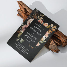 Convites Detalhes do código QR do casamento floral preto de