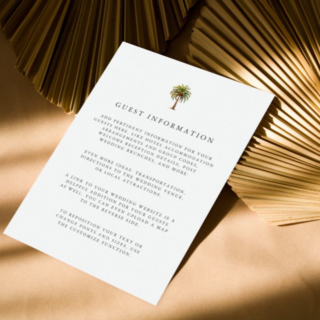 Convites Detalhes do convidado da palmeira tropical aquátic (DIGITAL GUEST DETAILS WITH PALM TREE IN WATERCOLOR STYLE FOR EXOTIC TROPICAL WEDDING OR COASTAL)