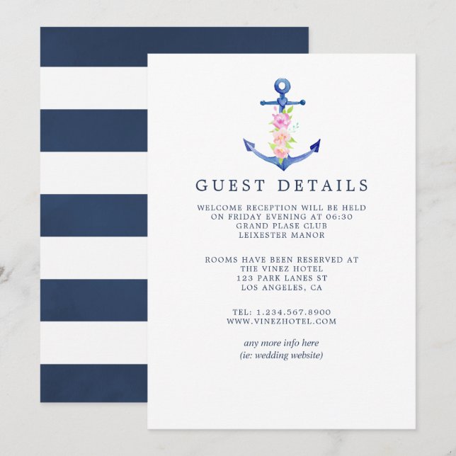 Convites Detalhes do Convidados para Casamento com Tema Náu (Frente/Verso)