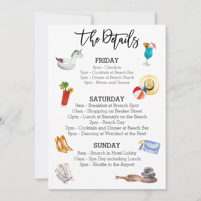 Convites Detalhes do Fim de Semana de Festa de Despedida de (Verso)