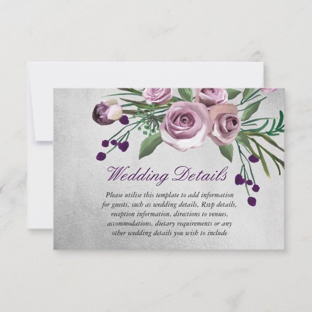Convites Detalhes do Recepção de Bodas de Prata Purple Rose (Frente)