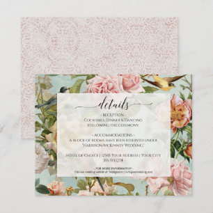 Convites Detalhes do Rosa Floral Pink Azul-Rosa Vintage