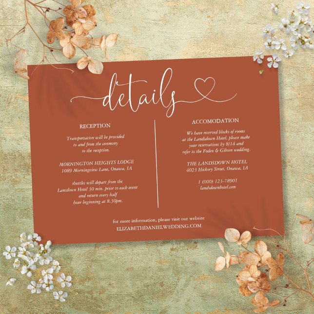 Convites Detalhes do Script do Coração de Terracota Informa (Terracotta Heart Script Details Information Invitation)