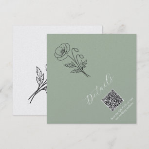 Convites Detalhes dos Papoulas Verde Salvia Código QR Cartã