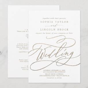 Convites Detalhes Dourados românticos da caligrafia no