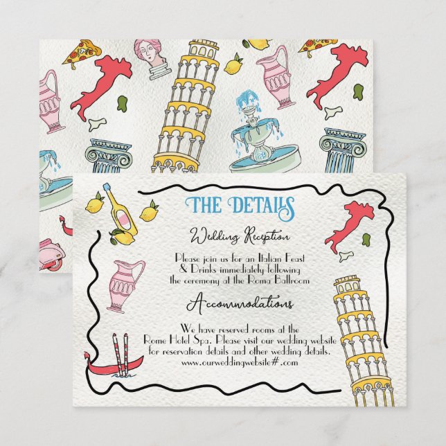 Convites Detalhes e informações de Roma italiana desenhados (Frente/Verso)