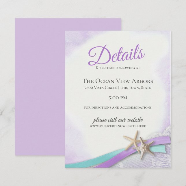 Convites Detalhes e informações sobre Starfish e Lace Purpl (Frente/Verso)
