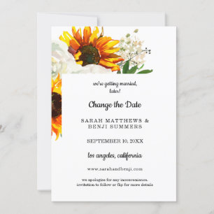 Convites Detalhes Florais de Girassol em Branco para Mudanç