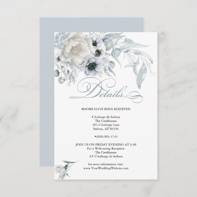 Convites DETALHES | Flores Azuis Pastel (Frente/Verso)