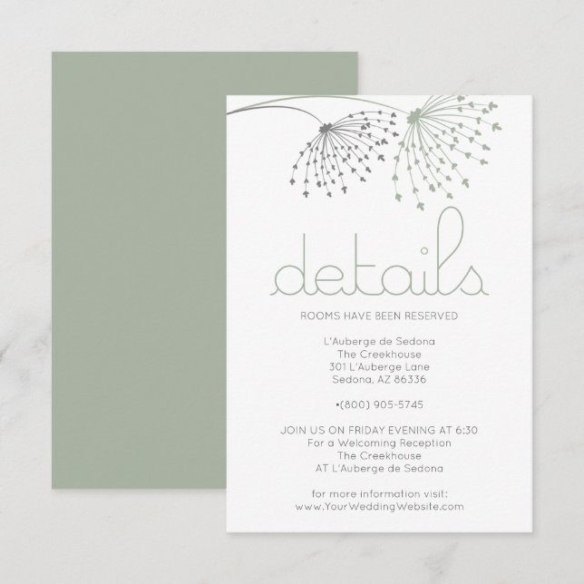 Convites DETALHES | Flores de Portas Verdes Sage Whimsical (Frente/Verso)