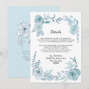 Convites Detalhes no Hotel Blue White Boho Aquarela Floral