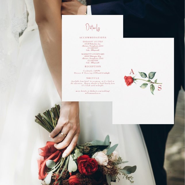 Convites Detalhes Simples do Casamento com Rosa Vermelha En (Criador carregado)