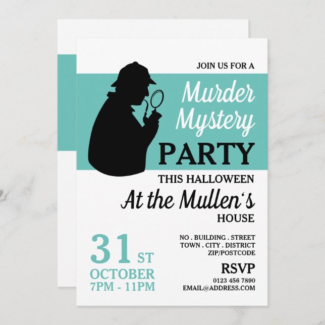 Convites Detetive Silhouette, Mistério de Assassinato Hallo (Frente/Verso)