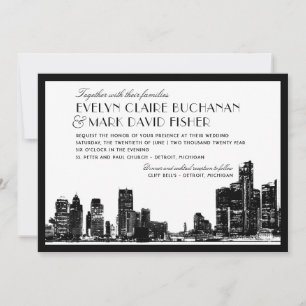Convites Detroit Skyline Art Deco Wedding