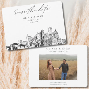 Convites Detroit Wedding Centro Skyline Salve a Data