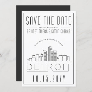 Convites Detroit Wedding   Skyline Estilizado Salvar a Data