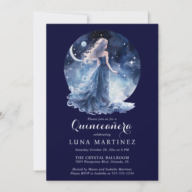 Convites Deusa Celestial Starry Night Sky Quinceañera (Frente)