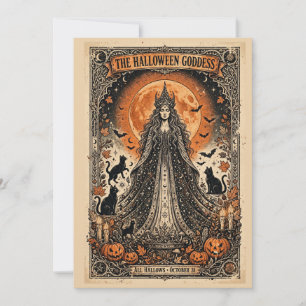 Convites Deusa do Halloween Vintage Witch Gothic Gato Preto