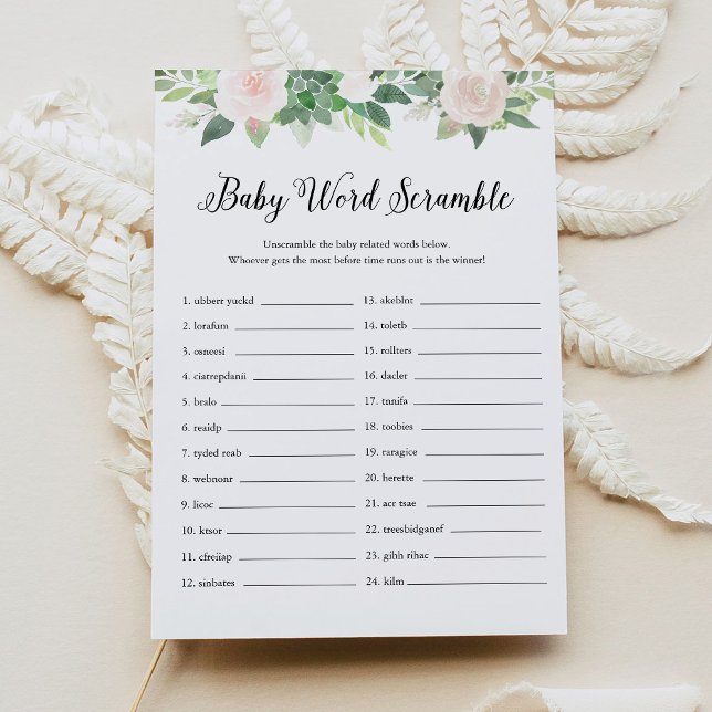 Convites Devon Greenery Baby Word Scramble Game Card (Criador carregado)