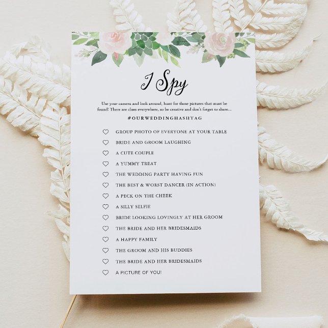 Convites DEVON Greenery I Spy Wedding Game Card (Criador carregado)