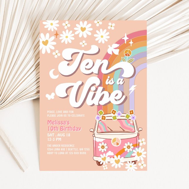 Convites Dez é um Vibe Groovy Daisy Rainbow 10º Aniversário (Criador carregado)