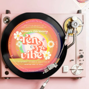 Convites Dez é um Vibe Groovy Retro Vinyl Rainbow Daisy