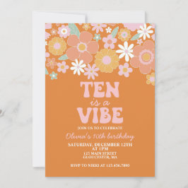 Convites Dez é uma vibe Groovy Retro Floral aniversário de