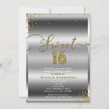 DEZESSEIS Cantos de Confete Prata e Ouro Sweet 16