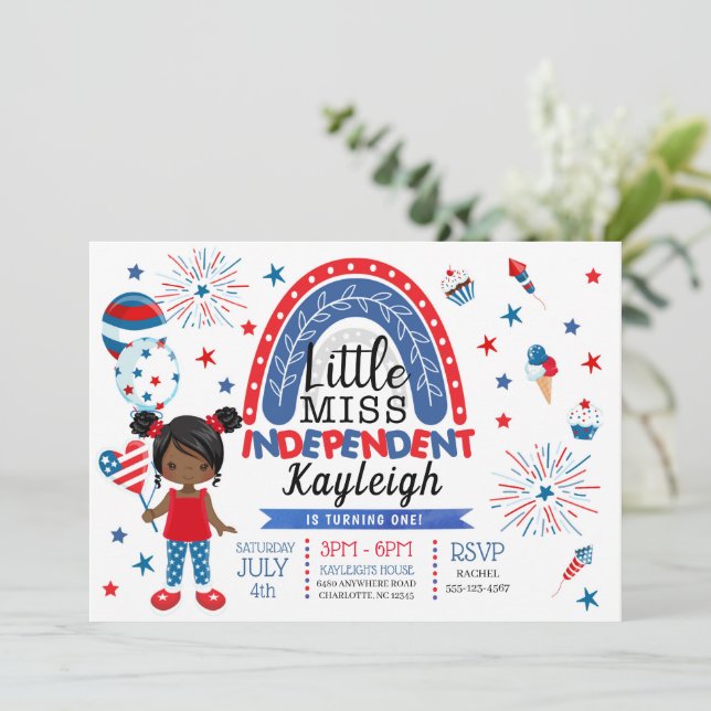 Convites Dia 4 de julho Menina Independente (Em pé/Frente)